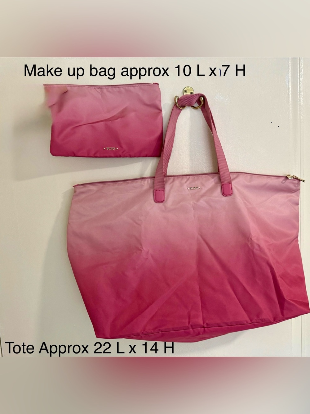 Tumi Pink Ombre Tote with Matching Pouch